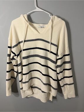 Rachel Zoe Cream and Black Striped Hooded Sweater